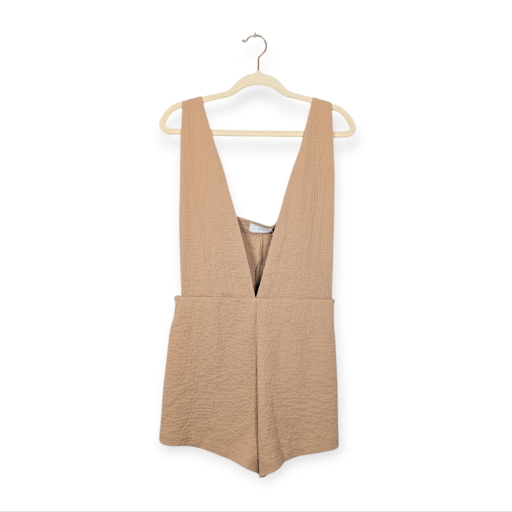 NWT Onia Tan Crinkle Gauze Sleeveless V-Neck Pull On Romper Size M